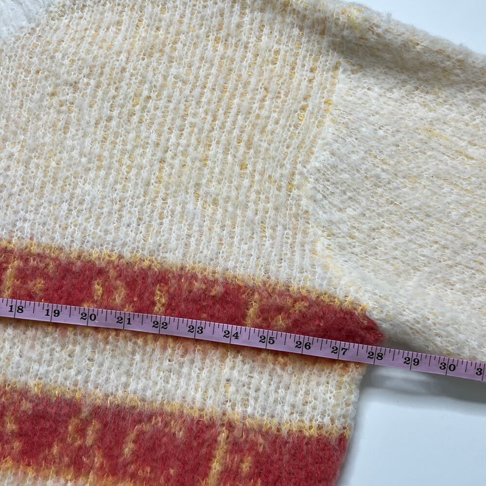 POL Fuzzy Striped Sweater Size Small Cream Red Cropped Oversized Knit Pullover - Picture 5 of 10